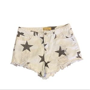 HOW.VERY.LOVED white denim shorts with black stars size medium